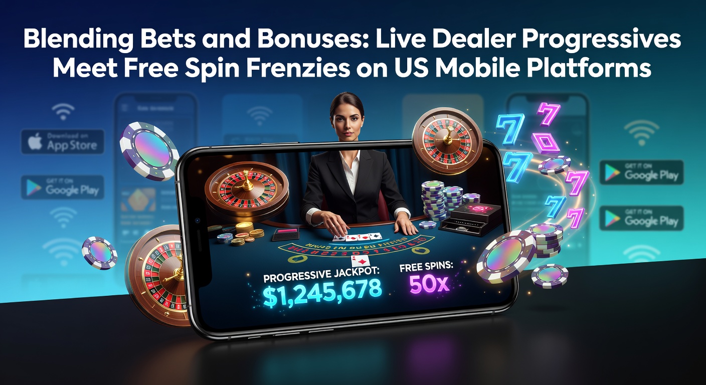 Mobile screen showing live dealer progressive jackpot with free spins overlay on a US casino app