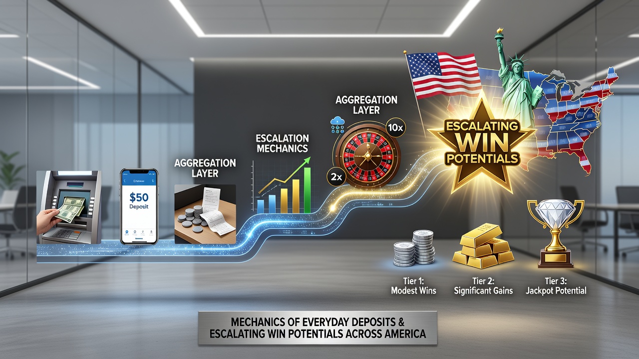Mobile app interface showing accumulating jackpot counter alongside deposit confirmation screen