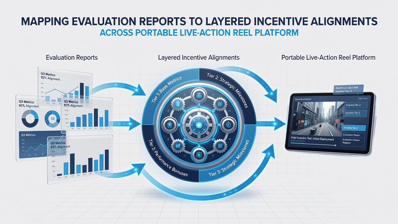 Flowchart illustrating portable device interfaces connected to incentive alignment layers derived from evaluation data